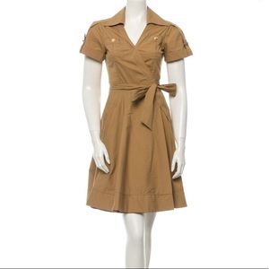 Diane von Furstenberg wrap collar dress shirtdress tan beige 4 small Retro